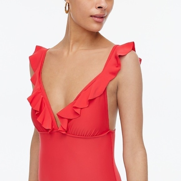 J crew Ruffle-shoulder V-neck one-piece swimsuit. - Picture 2 of 5